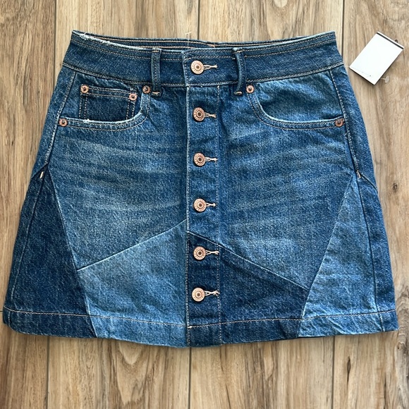 American Eagle Patchwork Denim Super High Rise A-line skirt - Picture 1 of 6